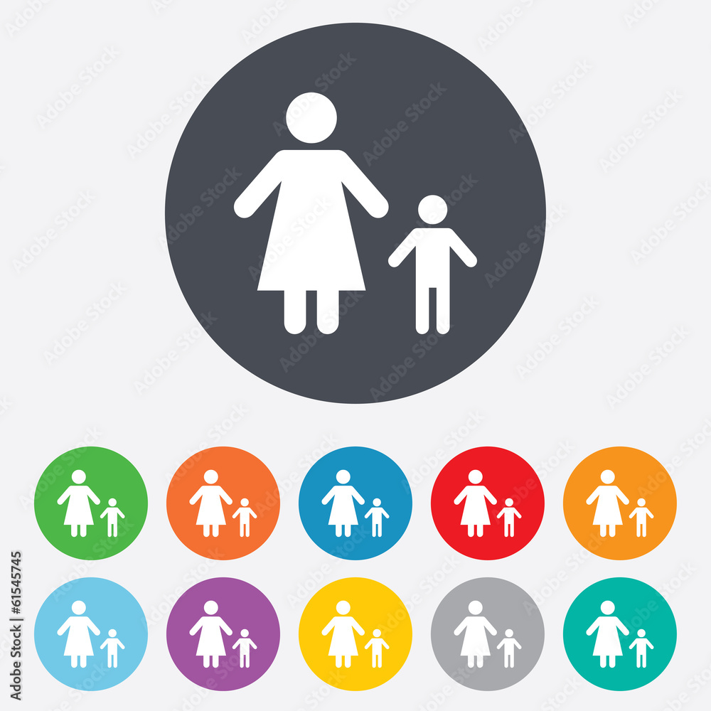 One-parent family with one child sign icon. One-parent family with one child sign icon.