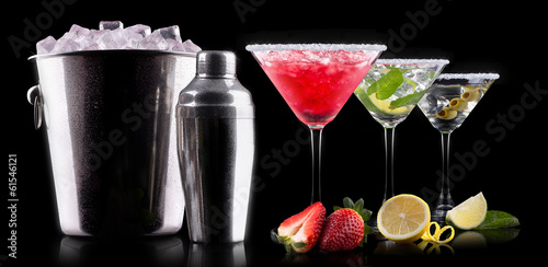 alcohol cocktail set on a black