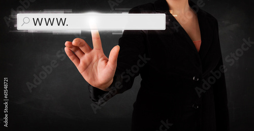 Young businesswoman touching web browser address bar with www si