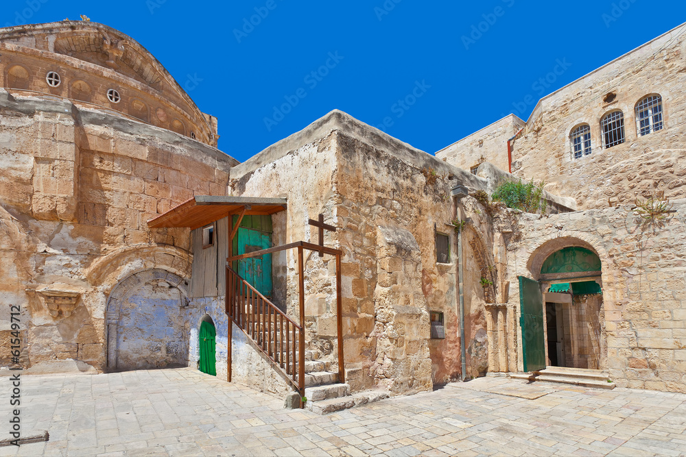 Courtyard of Coptic Orthodox Church in Jerusalem.