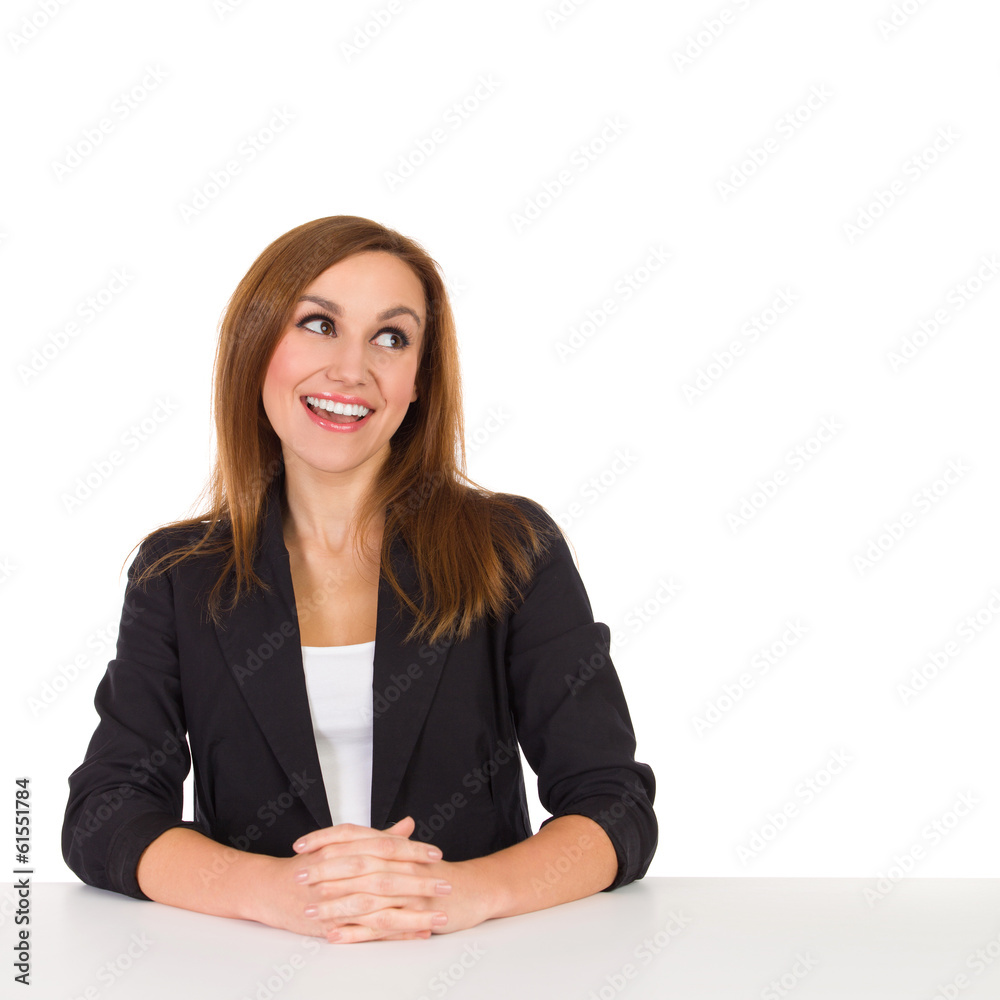 Smiling female consultant reading Smiling female consultant reading