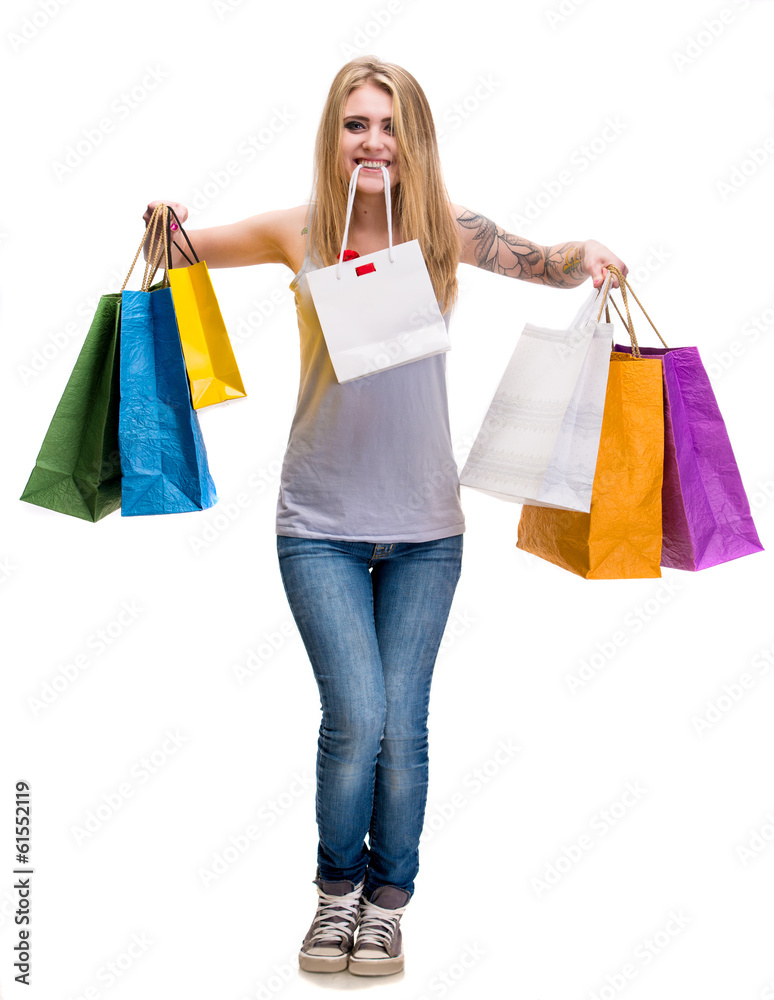Happy girl with shopping bags