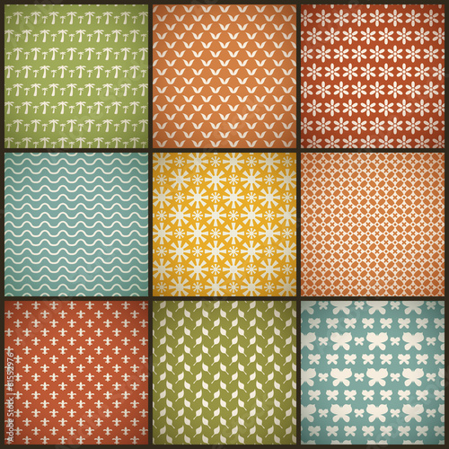 Vintage summer vector seamless patterns (with swath, tiling)