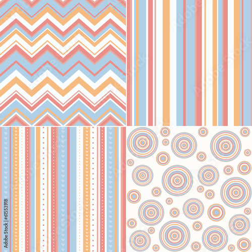 set of four different retro seamless pattern