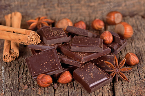 Pieces of dark chocolate