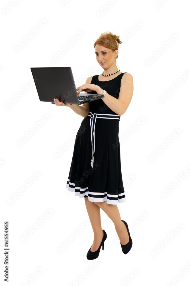 kobieta z laptopem - obrazy, fototapety, plakaty 