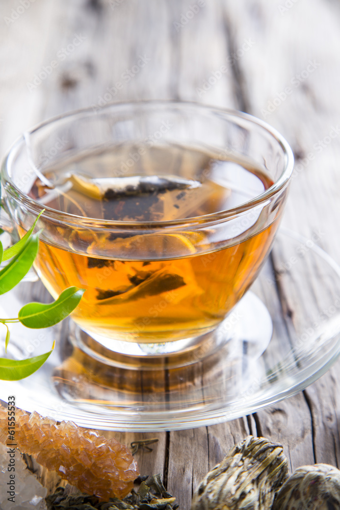 Transparent cup of green tea Transparent cup of green tea