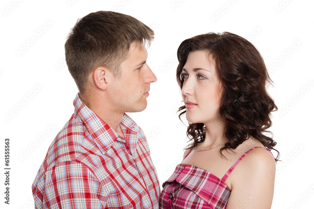 Young man and woman looking at each Young man and woman looking at each