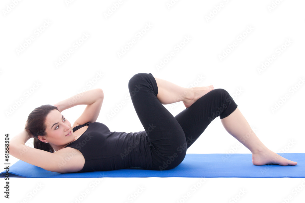 woman doing strength exercises for abdominal muscles isolated on woman doing strength exercises for abdominal muscles isolated on