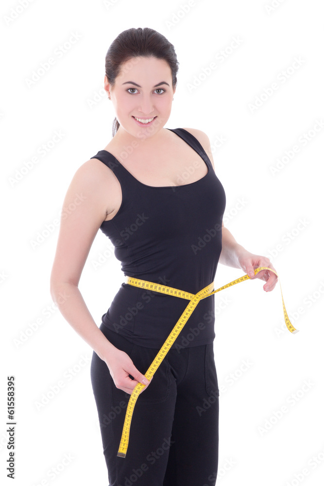 Woman measuring her waist isolated on white Woman measuring her waist isolated on white
