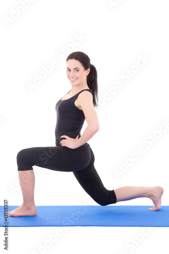 young attractive woman stretching and exercise isolated on white