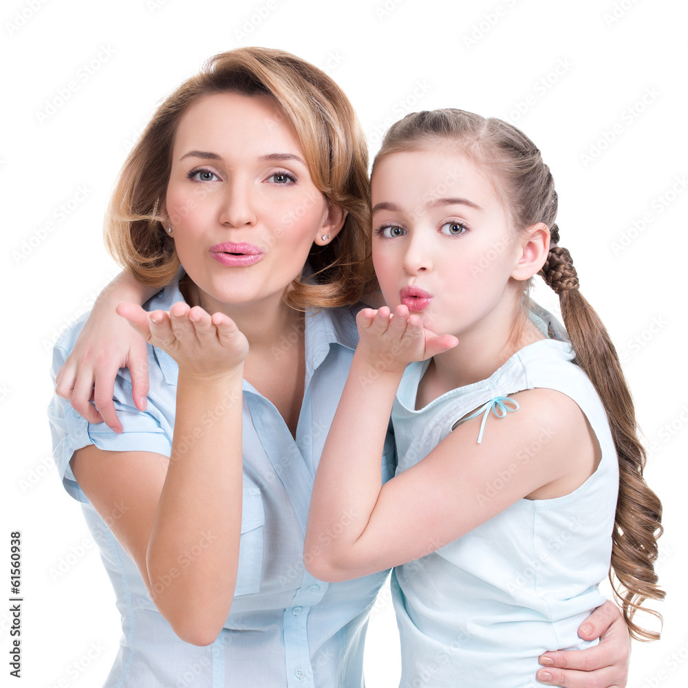 Portrait of mother and daughter send kisses Portrait of mother and daughter send kisses