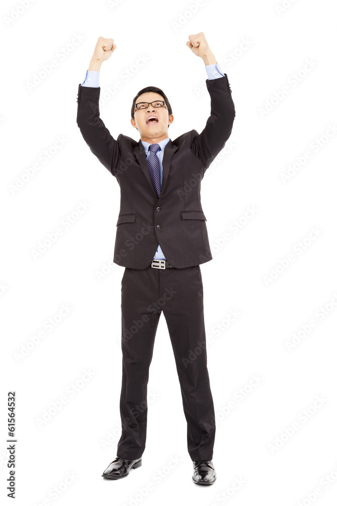 success businessman raised up and shout loudly success businessman raised up and shout loudly