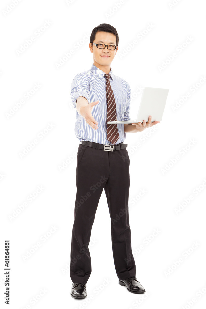 computer engineer is standing and show a handshake computer engineer is standing and show a handshake