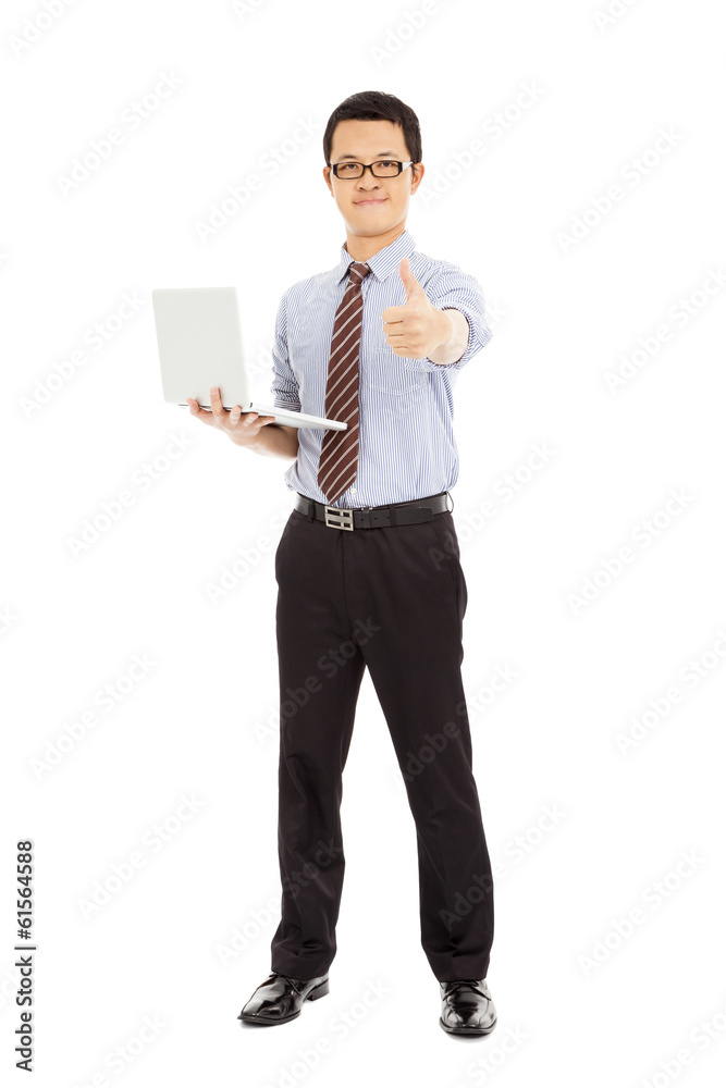 computer engineer is standing and thumb up computer engineer is standing and thumb up