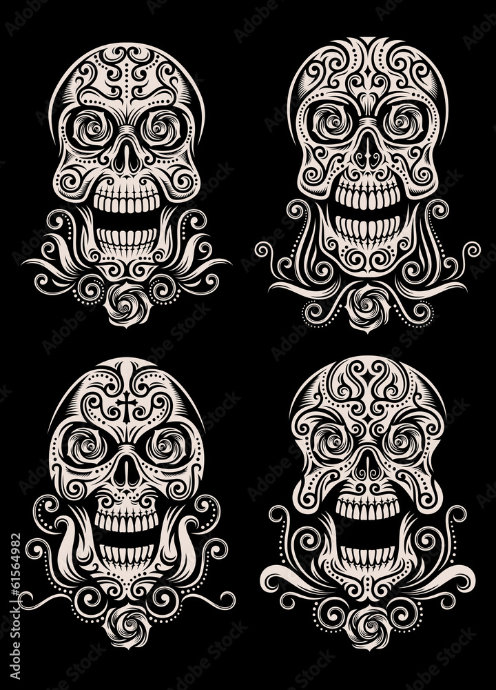Day of The Dead Skull Tattoo Vector Set