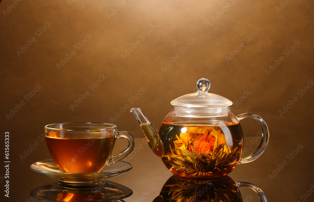 glass teapot and cup with exotic green tea glass teapot and cup with exotic green tea