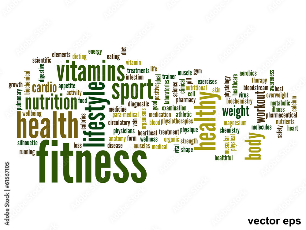 Vector conceptual fitness health word cloud Vector conceptual fitness health word cloud