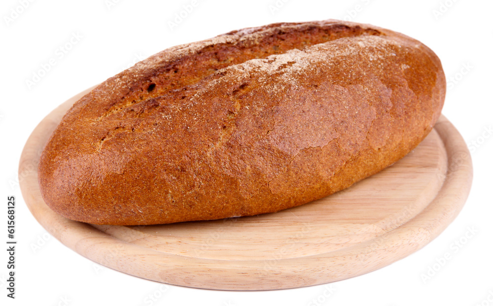 Rye bread on wooden stand isolated on white Rye bread on wooden stand isolated on white