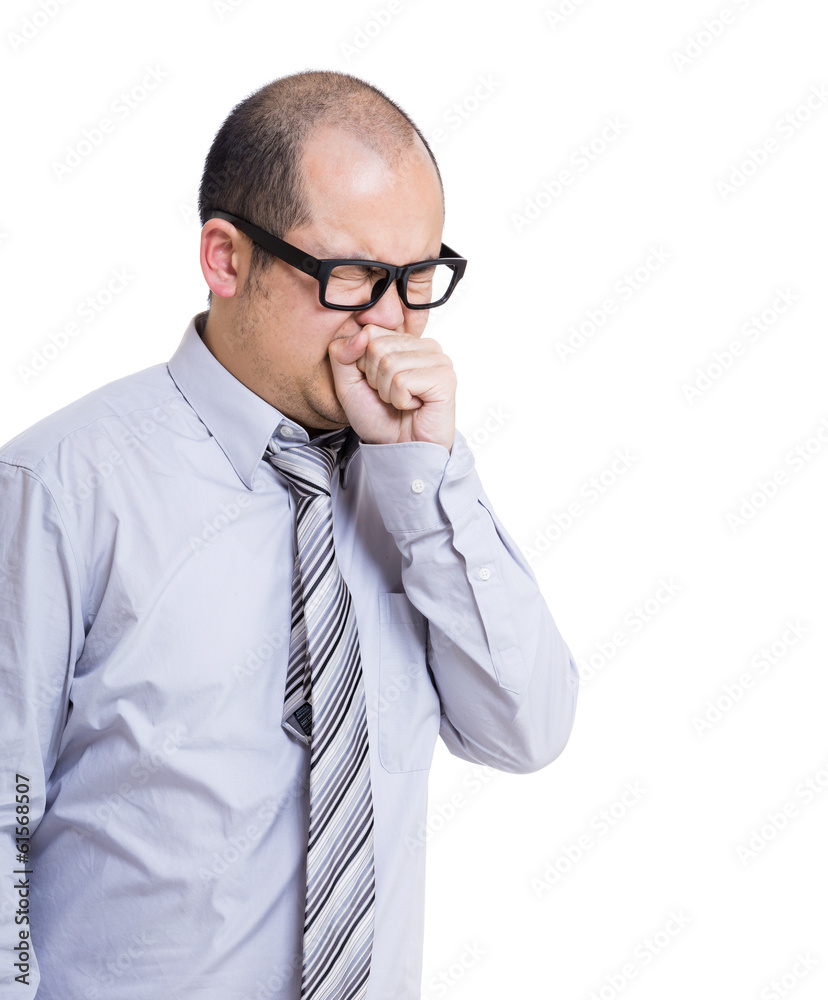 Asian businessman cough isolated on white Asian businessman cough isolated on white