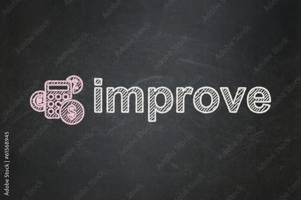 Obraz premium Finance concept: Calculator and Improve on chalkboard background
