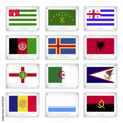Twelve National Flags on Metal Texture Plate