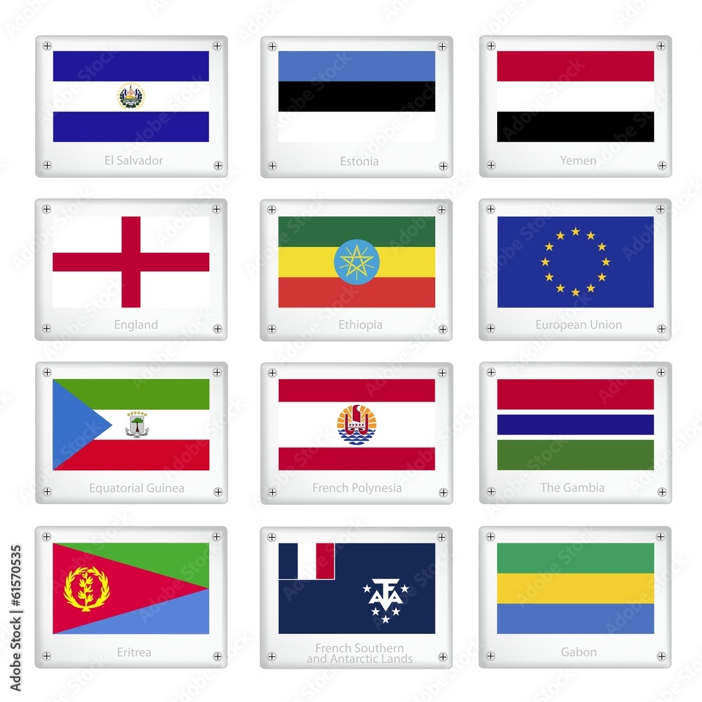 Collection of National Flags on Metal Texture Plates Collection of National Flags on Metal Texture Plates