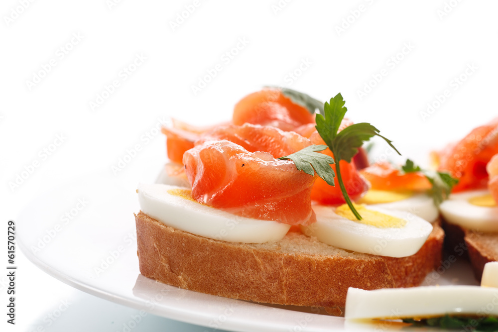 sandwich with egg and salmon
