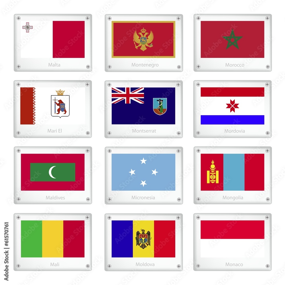 Obraz premium Official National Flags on Metal Texture Plates