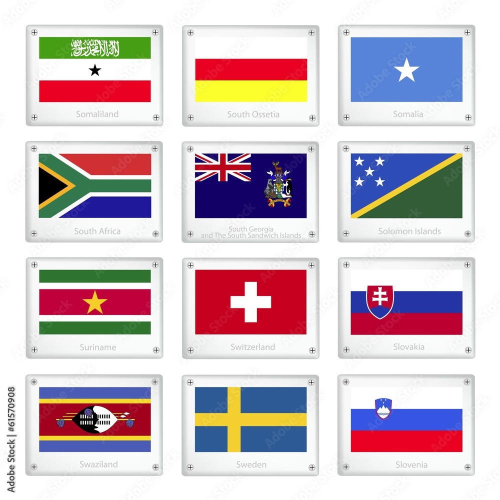 Obraz premium Set of Countries Flags on Metal Texture Plates