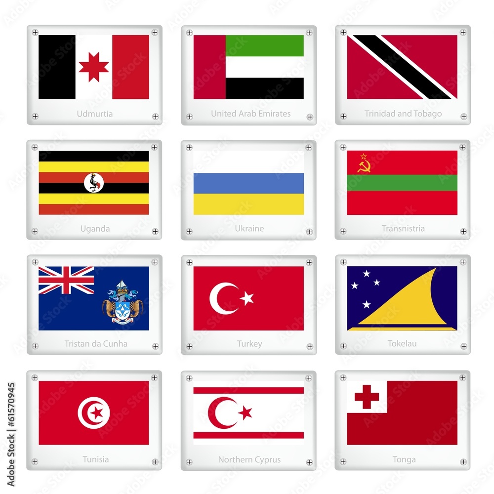Group of Countries Flags on Metal Texture Plates Group of Countries Flags on Metal Texture Plates