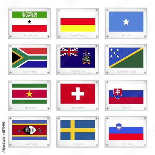 Set of Countries Flags on Metal Texture Plates