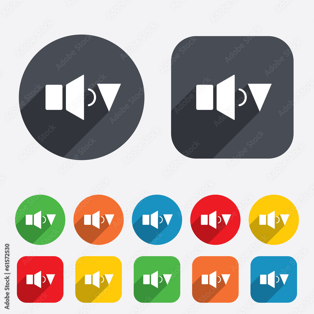 Speaker low volume sign icon. Sound symbol. Speaker low volume sign icon. Sound symbol.