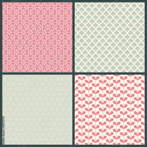4 Seamless Pattern Retro Green/Rose