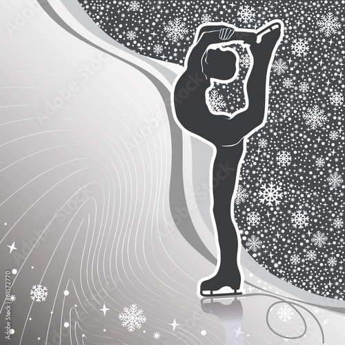 Man figure skates.Design template with lines and snowflakes  bac