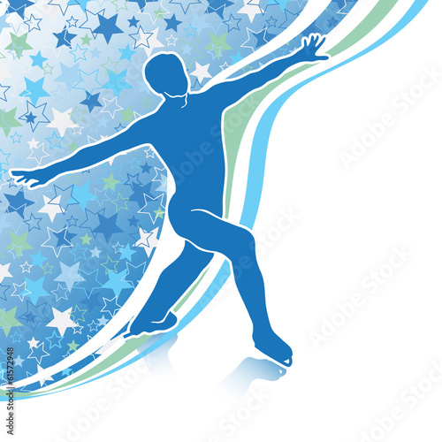 Man figure skates.Design template with stars background and line