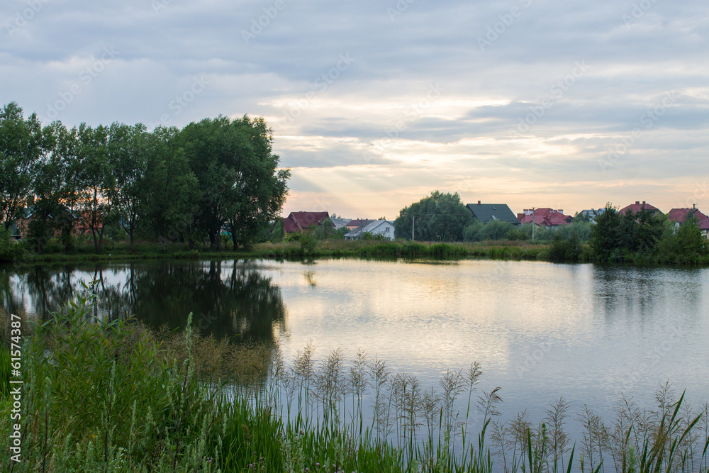 Fototapeta premium sunset over lake landscape