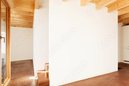 comfortable empty loft, interior, white wall