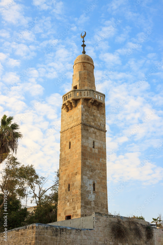 Minaret in jewish quarter Jerusalem near synagogue