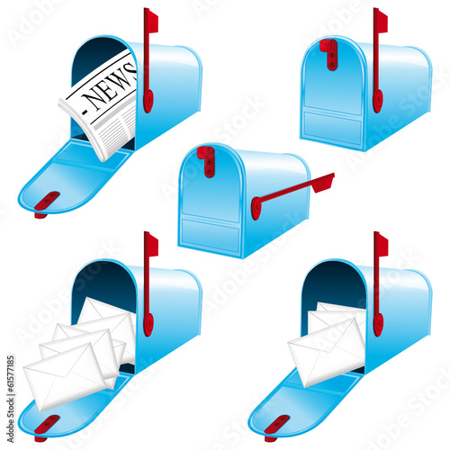 Blue american mailboxes set.
