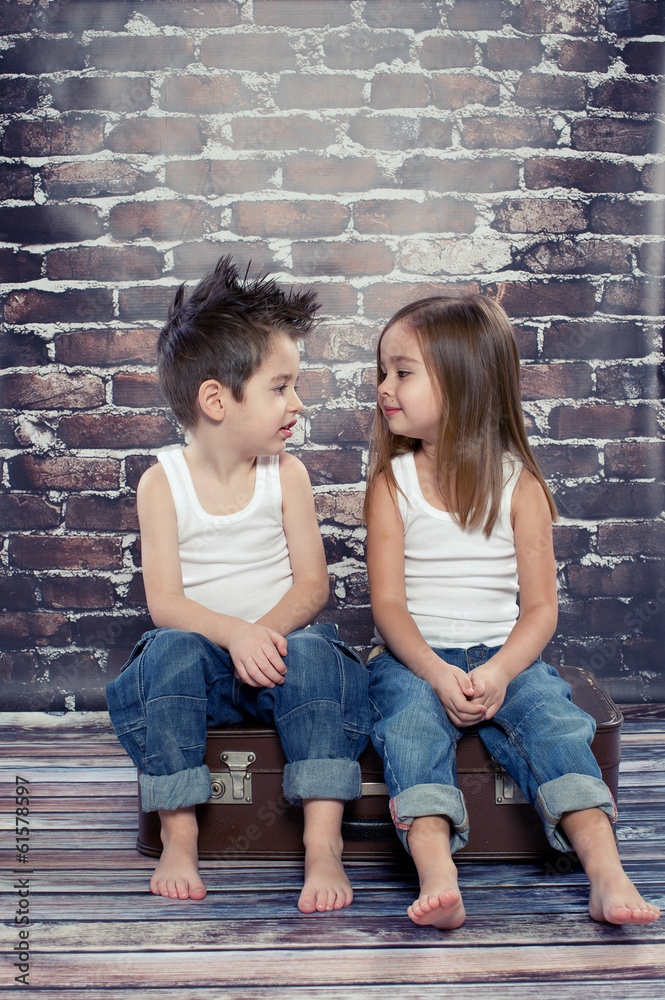 Two happy kids in studio Two happy kids in studio