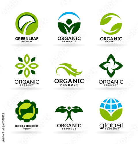Icons of organic products and ecology. Eco icons (12)