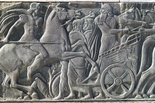 Greek ancient alike plaque at Great Alexander monument at Thessa