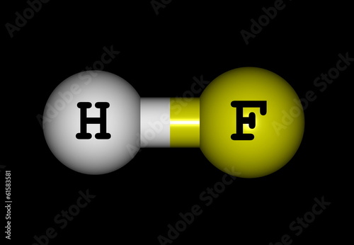 Hydrogen fluoride molecular structure on black background