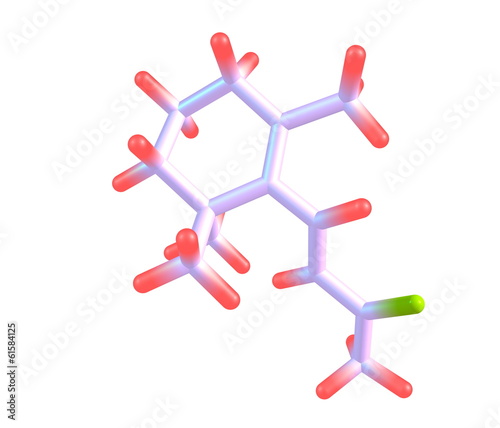 Beta-ionone molecular structure on white