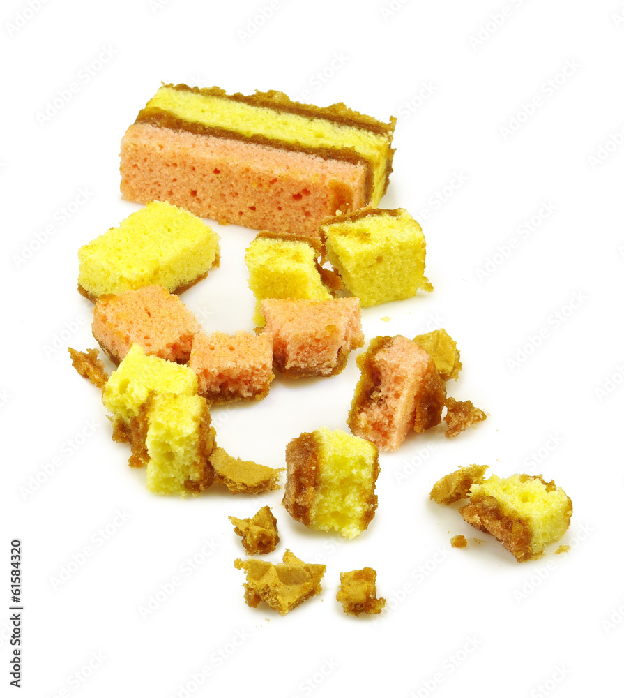 Isolated image of crumbled cookies on white background