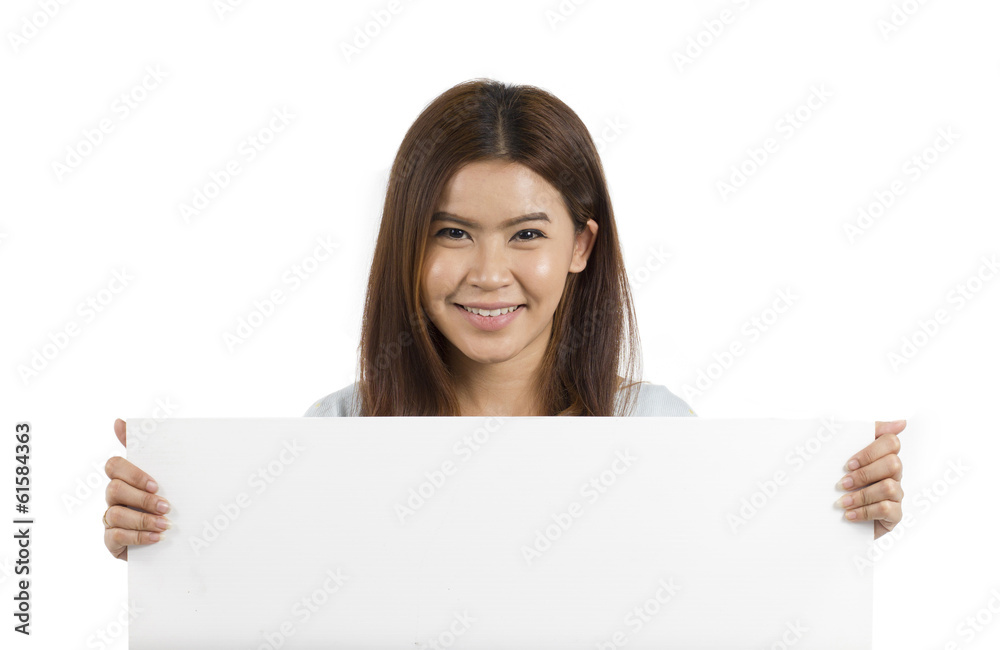 Portrait of Asian woman White Blank Sign Portrait of Asian woman White Blank Sign