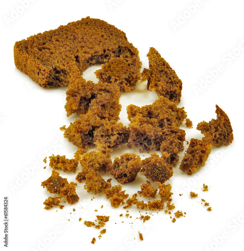 Isolated image of crumbled bread on white background