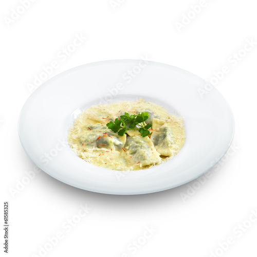 Delicious hot healthy vegetarian ravioli with spinach and ricott