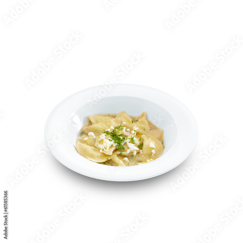 Traditional polish and ukrainian dumplings with healthy vegetari